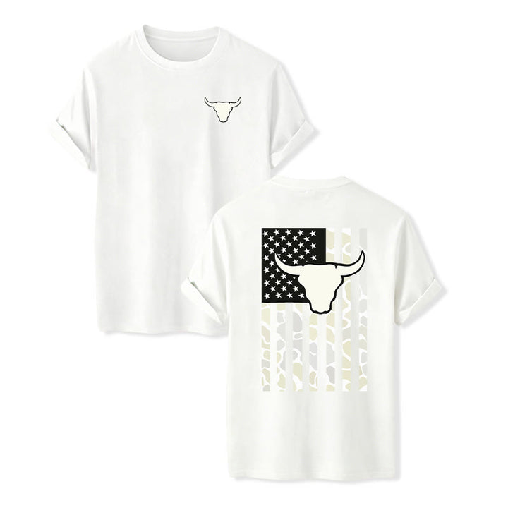 T-shirt patriotique western américain avec crâne de taureau et drapeau américain - Blanc - 2XL - image 7