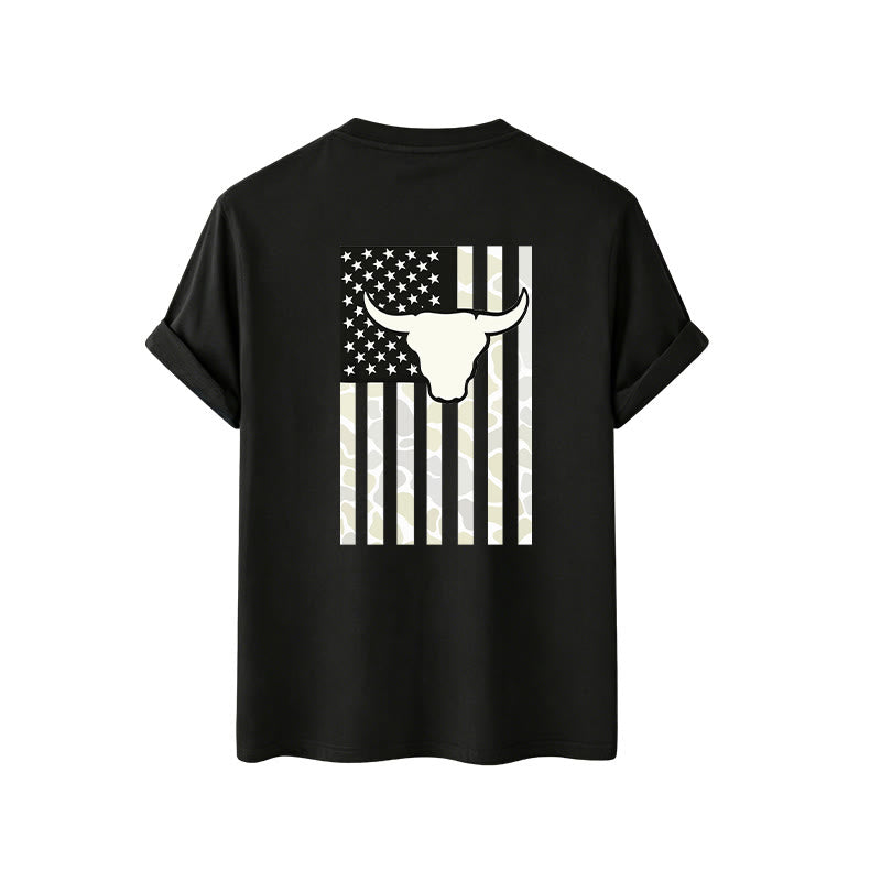 T-shirt patriotique western américain avec crâne de taureau et drapeau américain - image 6
