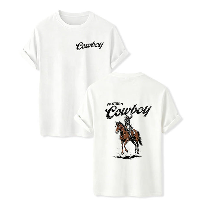T-shirt d'été décontracté à imprimé cavalier rétro - Blanc - 2XL - image 4