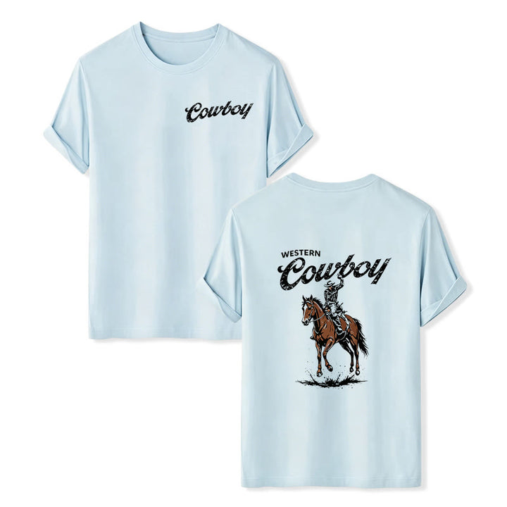T-shirt d'été décontracté à imprimé cavalier rétro - Bleu - 2XL - image 9