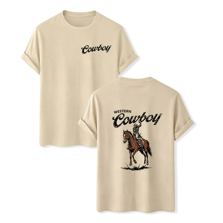 T-shirt d'été décontracté à imprimé cavalier rétro - Beige - 2XL - image 11