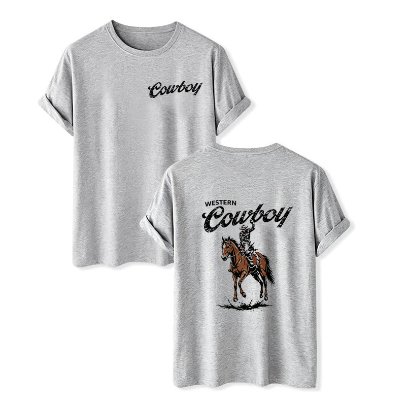 T-shirt d'été décontracté à imprimé cavalier rétro - Gris - 2XL - image 8