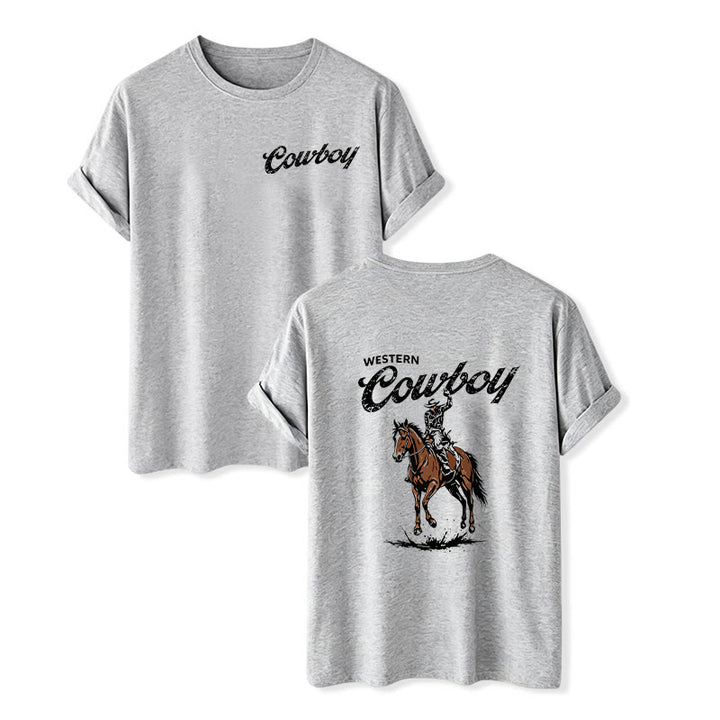 T-shirt d'été décontracté à imprimé cavalier rétro - Gris - 2XL - image 8