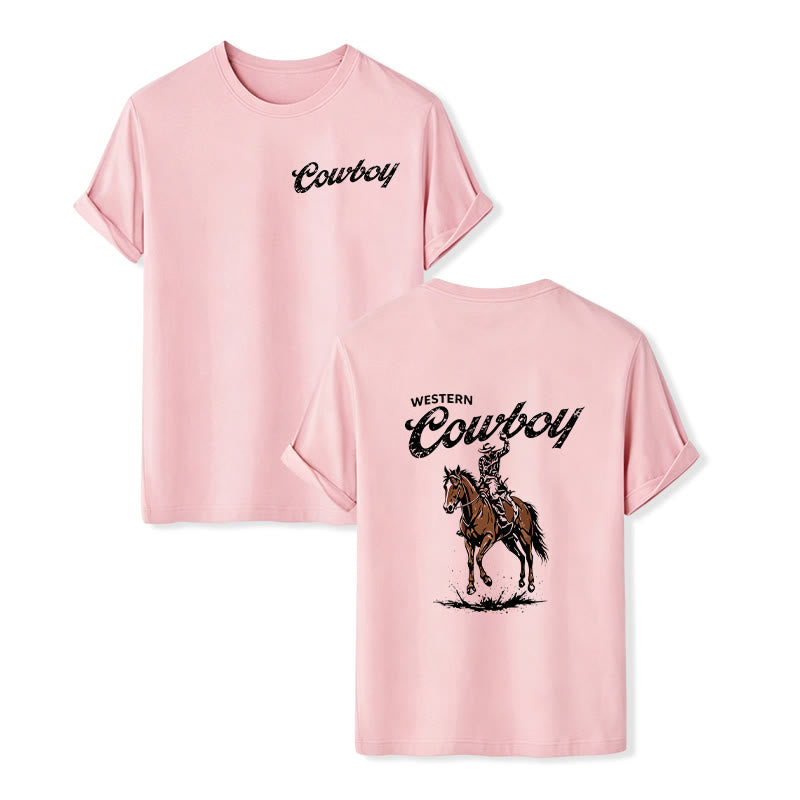 T-shirt d'été décontracté à imprimé cavalier rétro - Rose - 2XL - image 7