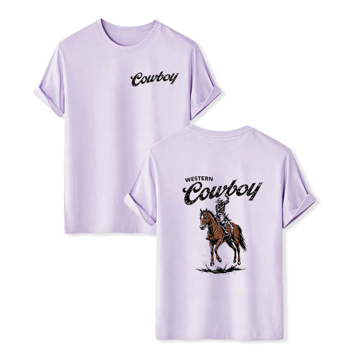 T-shirt d'été décontracté à imprimé cavalier rétro - Violet - 2XL - image 12