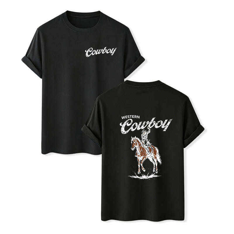 T-shirt d'été décontracté à imprimé cavalier rétro - Noir - 2XL - image 13