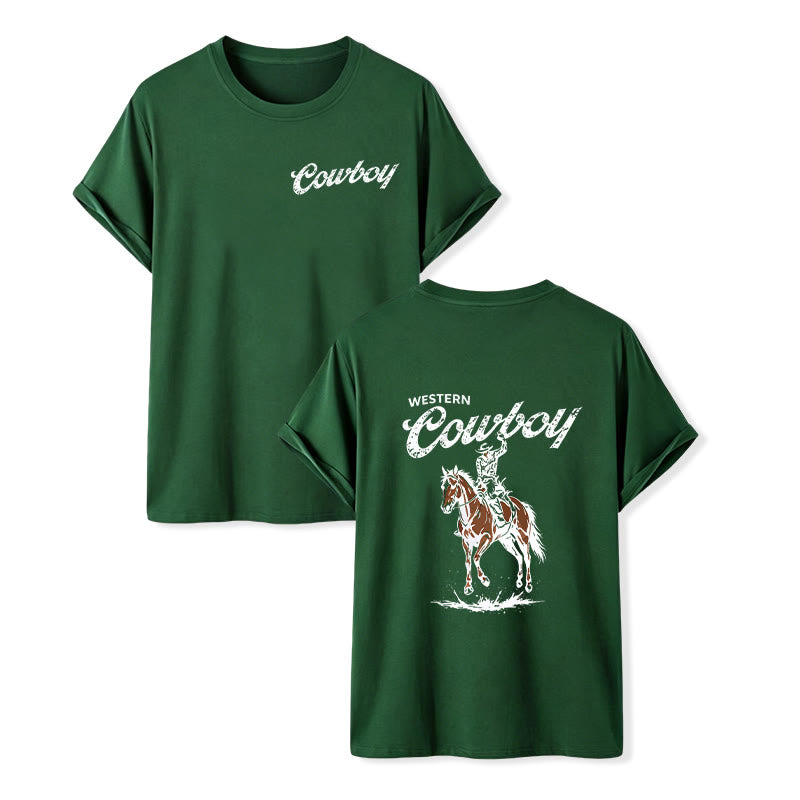 T-shirt d'été décontracté à imprimé cavalier rétro - Vert foncé - 2XL - image 14
