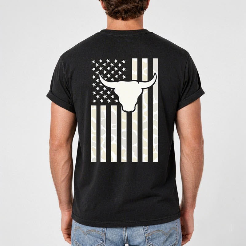 T-shirt patriotique western américain avec crâne de taureau et drapeau américain - image 3