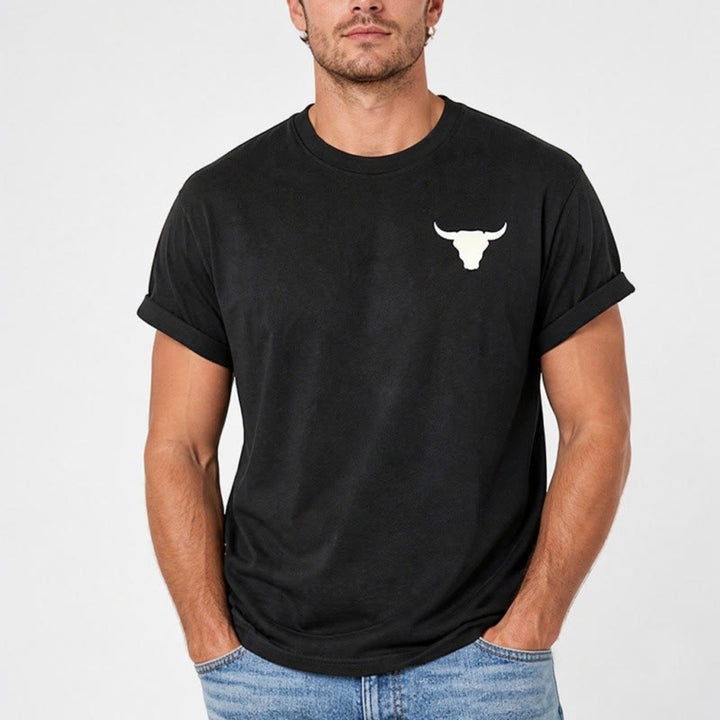 T-shirt patriotique western américain avec crâne de taureau et drapeau américain - image 2