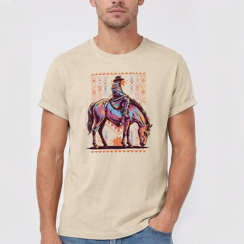 T-shirt western avec imprimé artistique coloré de cavalier aztèque à cheval - image 2