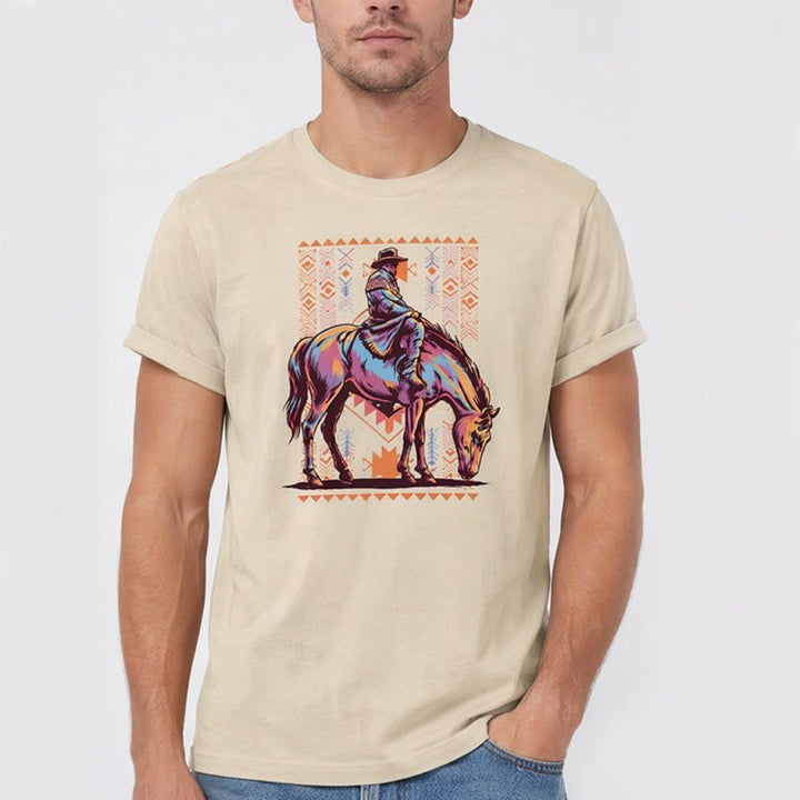 T-shirt western avec imprimé artistique coloré de cavalier aztèque à cheval - image 2