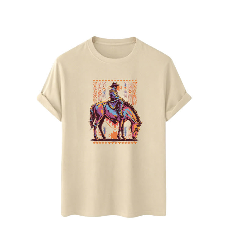 T-shirt western avec imprimé artistique coloré de cavalier aztèque à cheval - image 5