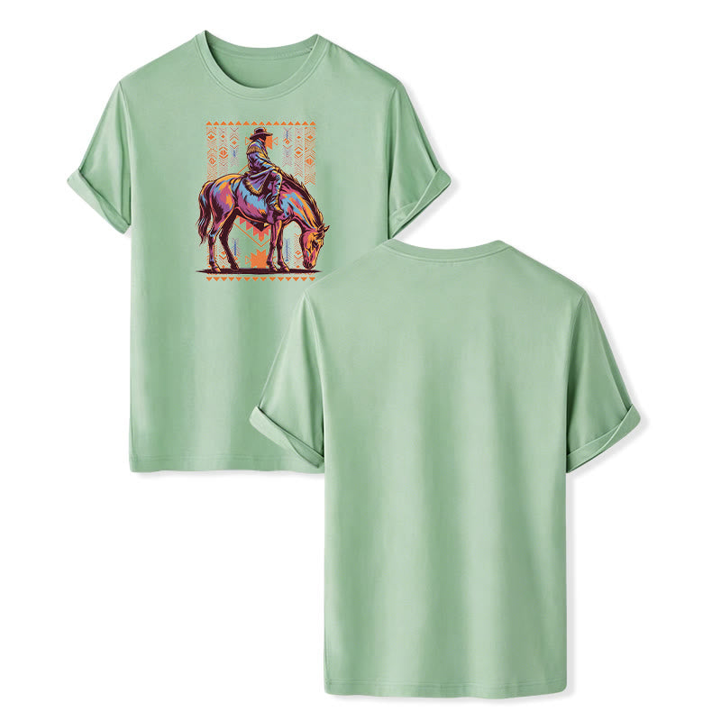 T-shirt western avec imprimé artistique coloré de cavalier aztèque à cheval - Vert - 2XL - image 11