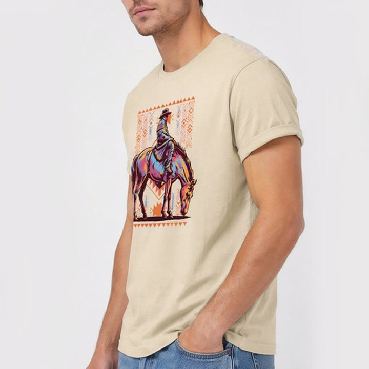T-shirt western avec imprimé artistique coloré de cavalier aztèque à cheval - image 4