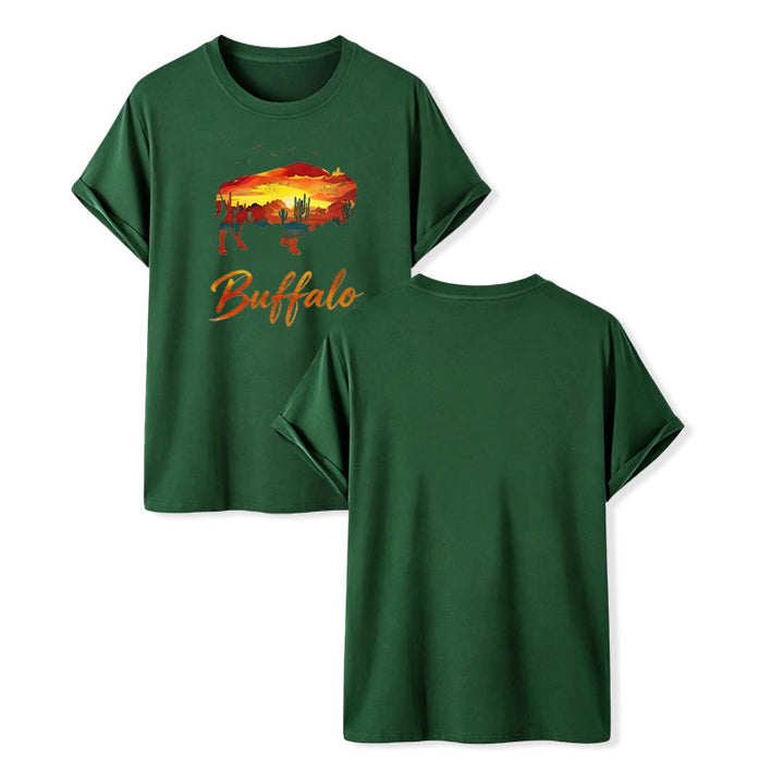 T-shirt western Wild & Free Sunset Buffalo Silhouette - Vert foncé - 2XL - image 1