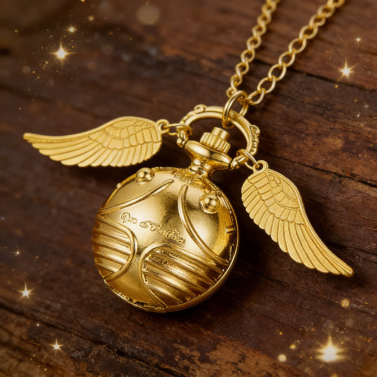 Collier montre de poche à boule ronde ailée dorée - image 4