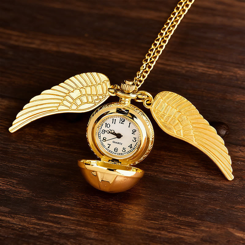 Collier montre de poche à boule ronde ailée dorée - Or - image 0