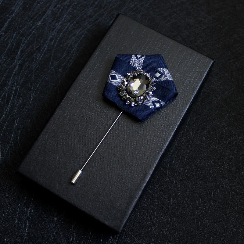 Broche à revers pour homme en tissu géométrique à cristaux fumés - Treillis d'argent - image 6