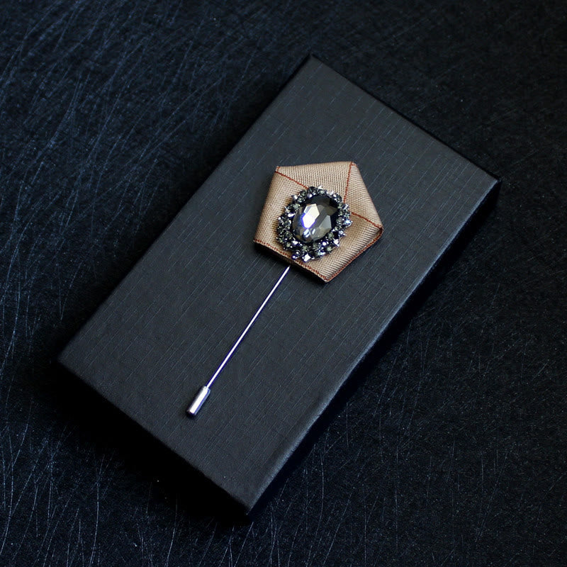 Broche à revers pour homme en tissu géométrique à cristaux fumés - Kaki - image 11