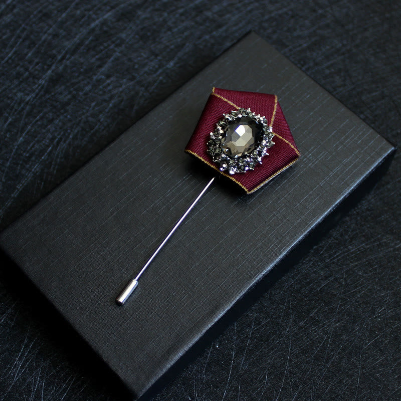 Broche à revers pour homme en tissu géométrique à cristaux fumés - Rouge foncé - image 9
