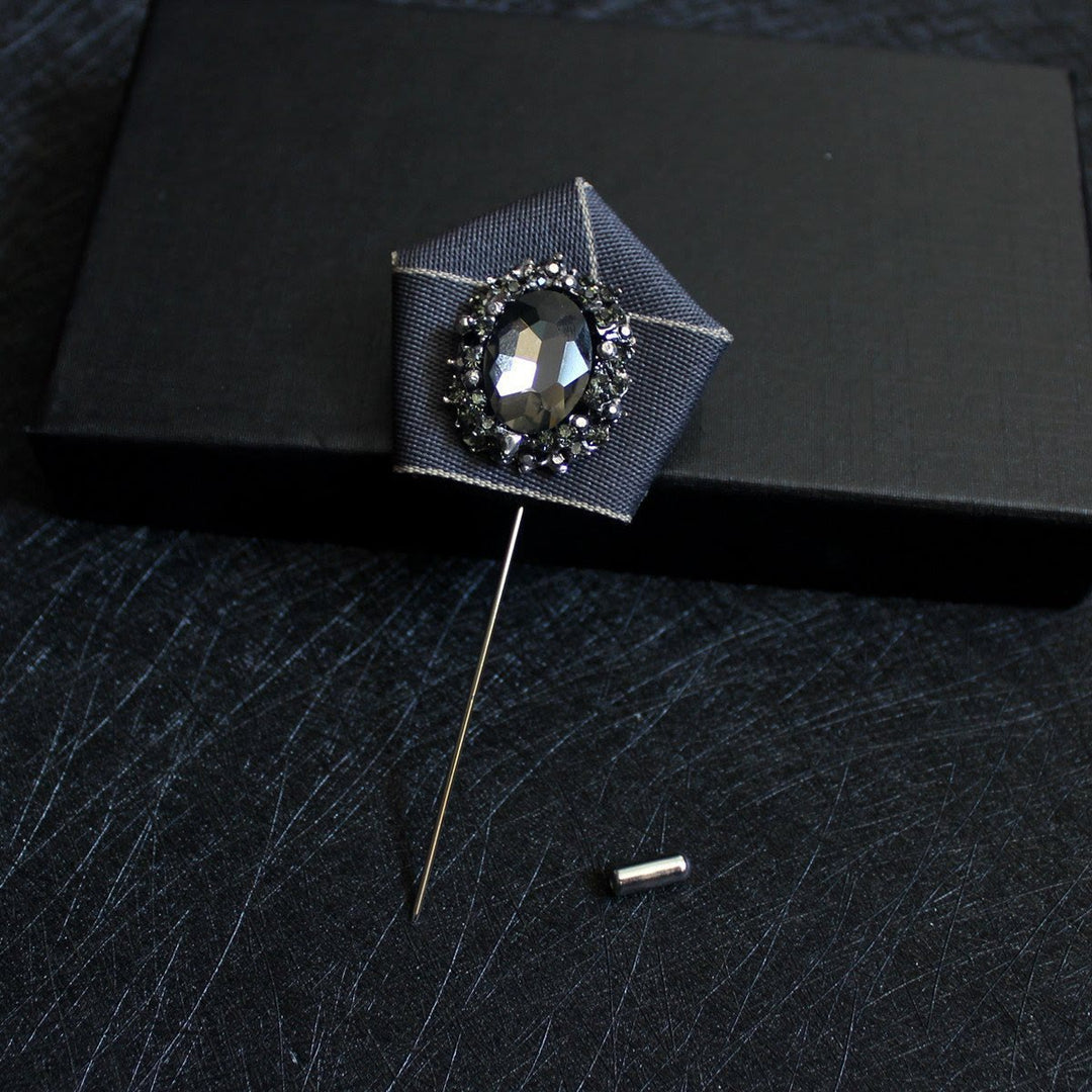 Broche à revers pour homme en tissu géométrique à cristaux fumés - Gris - image 8