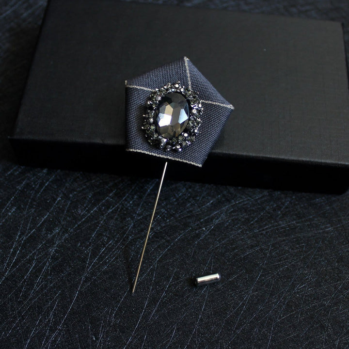 Broche à revers pour homme en tissu géométrique à cristaux fumés - Gris - image 8