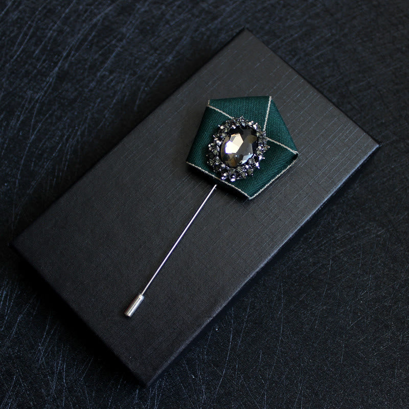 Broche à revers pour homme en tissu géométrique à cristaux fumés - Vert paon - image 10