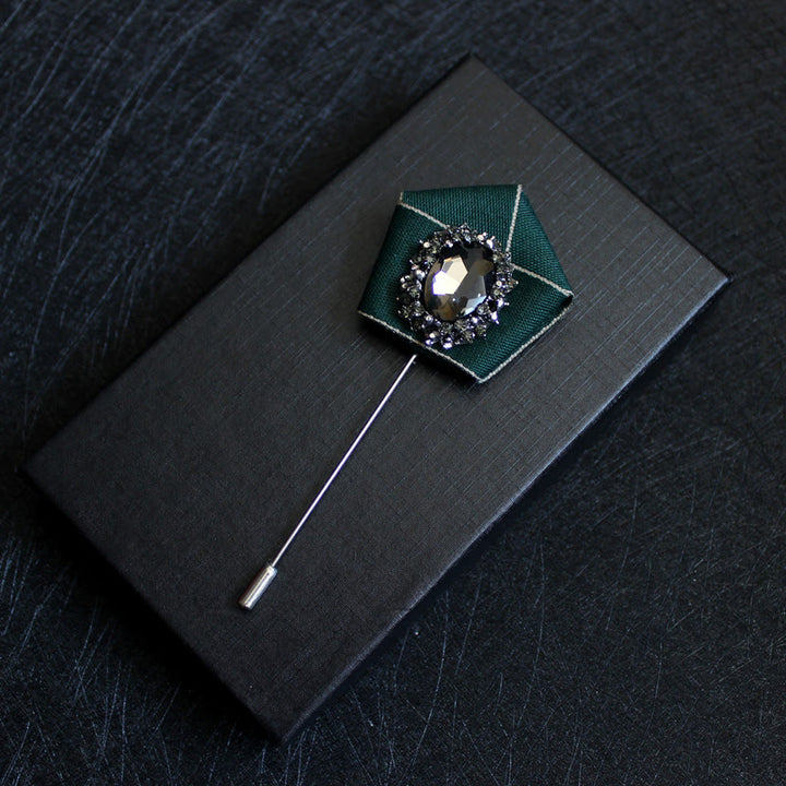 Broche à revers pour homme en tissu géométrique à cristaux fumés - Vert paon - image 10