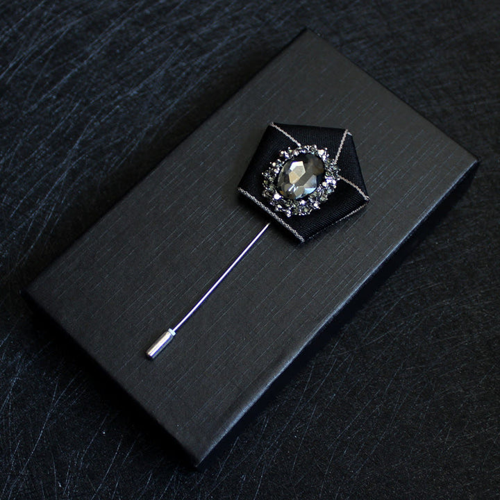 Broche à revers pour homme en tissu géométrique à cristaux fumés - Noir - image 12