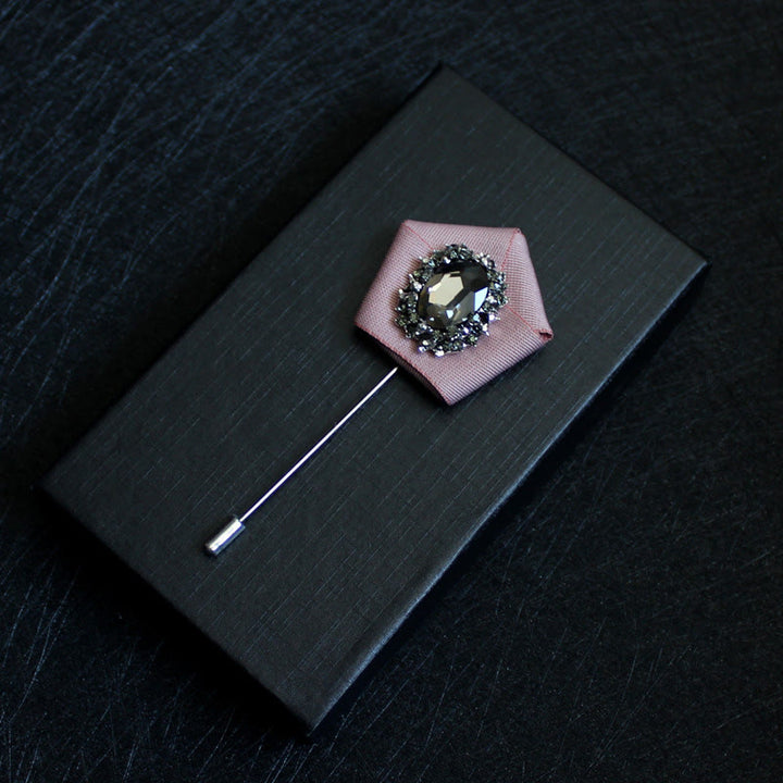 Broche à revers pour homme en tissu géométrique à cristaux fumés - Rose - image 13