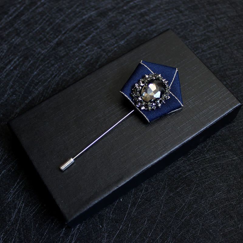 Broche à revers pour homme en tissu géométrique à cristaux fumés - Marine - image 2