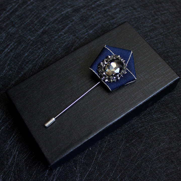 Broche à revers pour homme en tissu géométrique à cristaux fumés - Marine - image 2