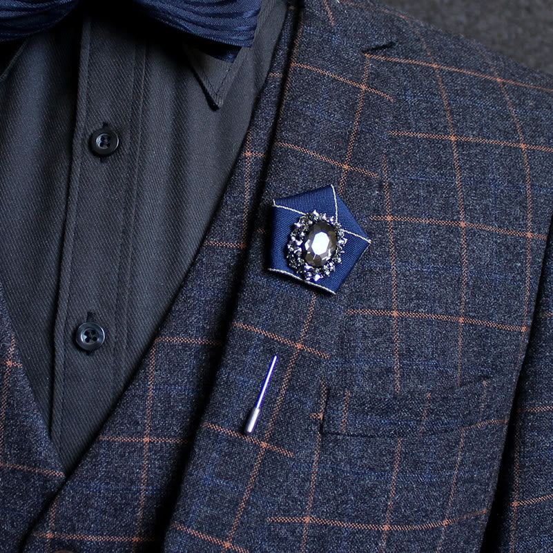 Broche à revers pour homme en tissu géométrique à cristaux fumés - image 3