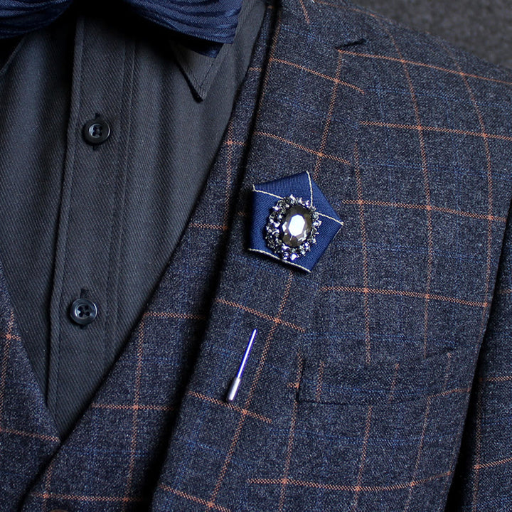 Broche à revers pour homme en tissu géométrique à cristaux fumés - image 3