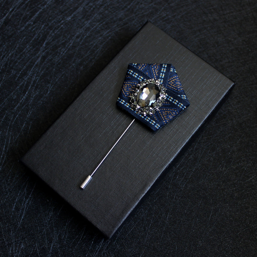 Broche à revers pour homme en tissu géométrique à cristaux fumés - Ethnique - image 5