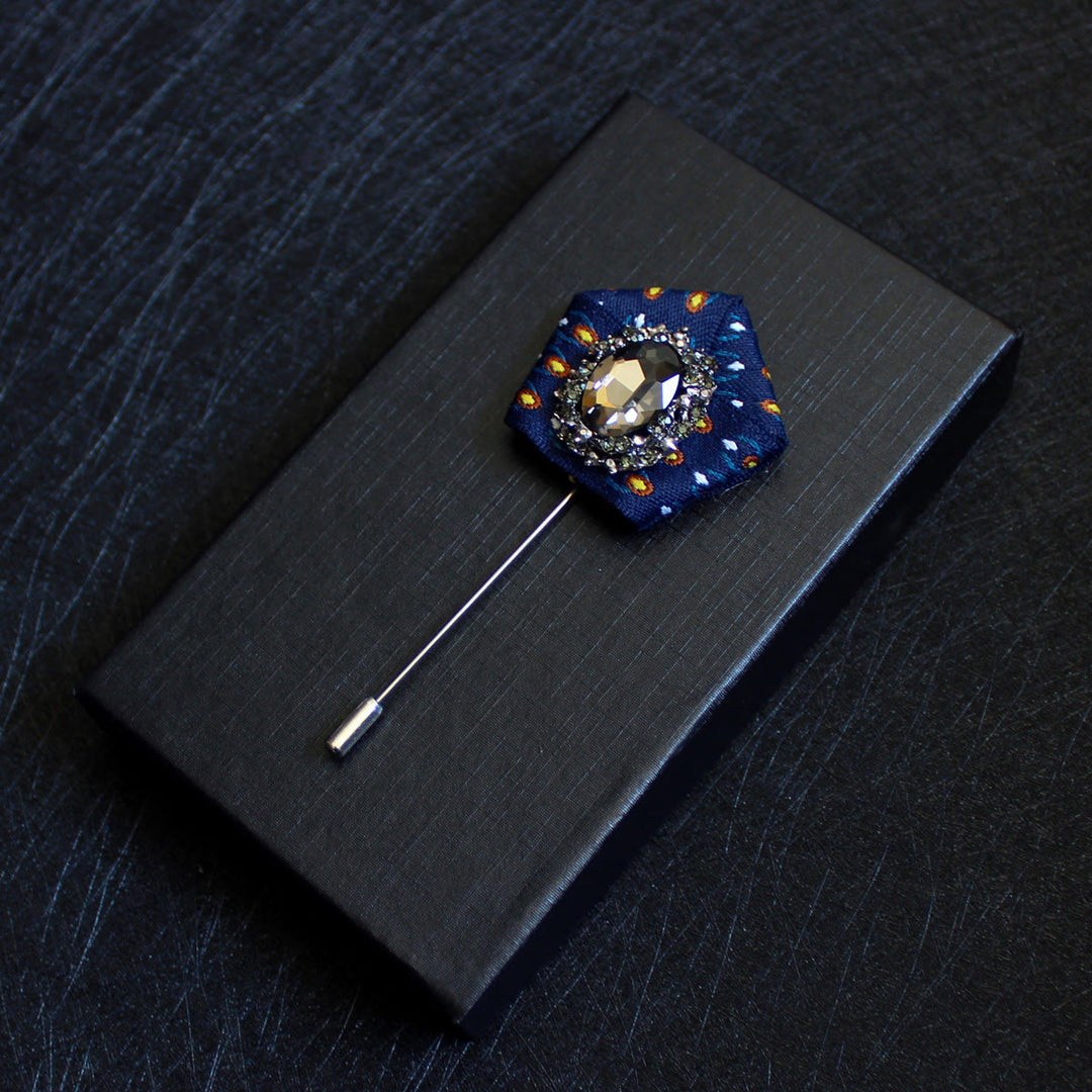 Broche à revers pour homme en tissu géométrique à cristaux fumés - Point coloré - image 4