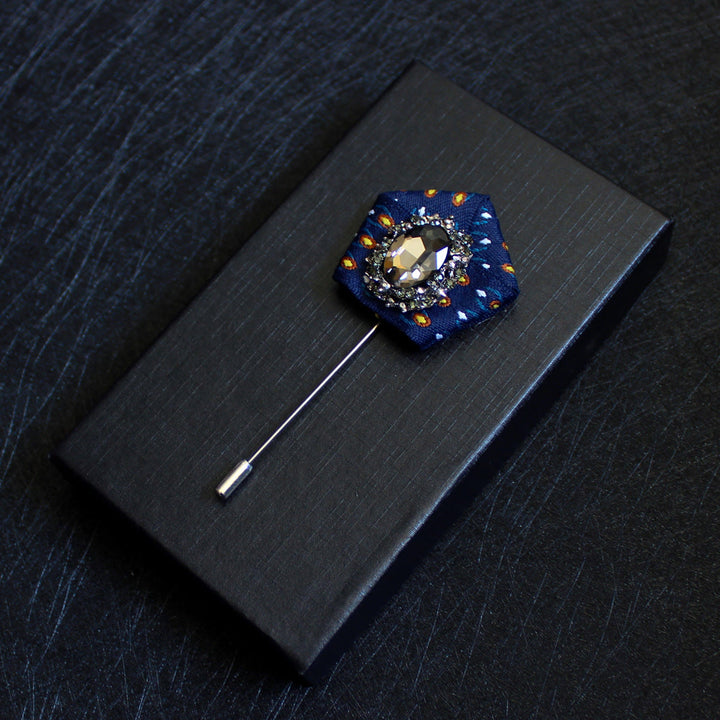 Broche à revers pour homme en tissu géométrique à cristaux fumés - Point coloré - image 4
