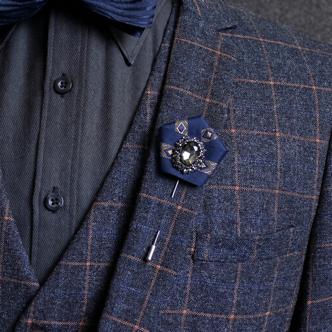 Broche à revers pour homme en tissu géométrique à cristaux fumés - image 0