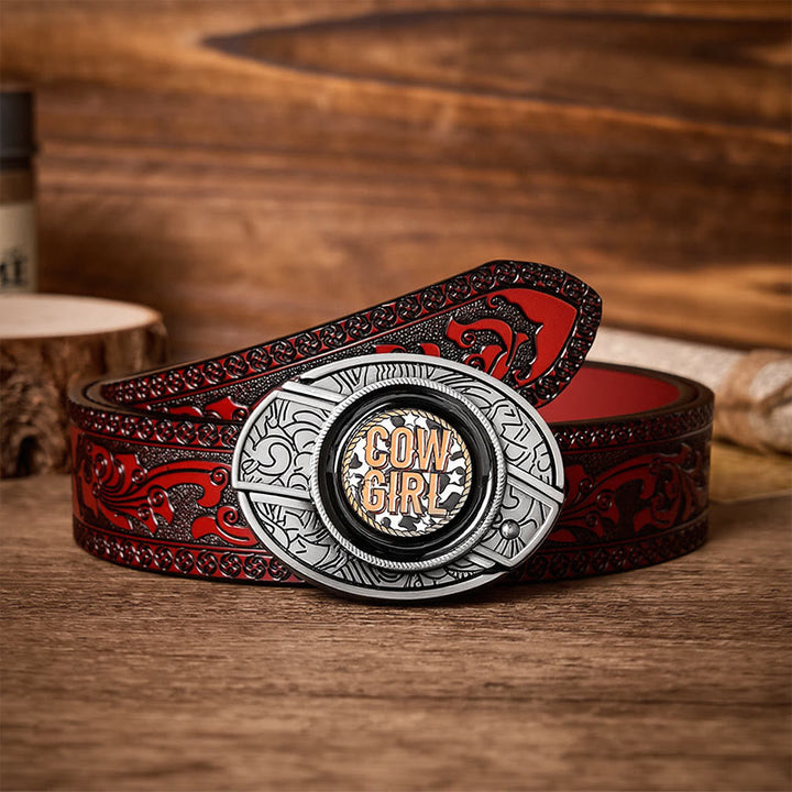 Ceinture en cuir avec boucle de couteau pliant dissimulé style cowgirl - Cowgirl - Ceinture sculptée marron - 42 - image 6