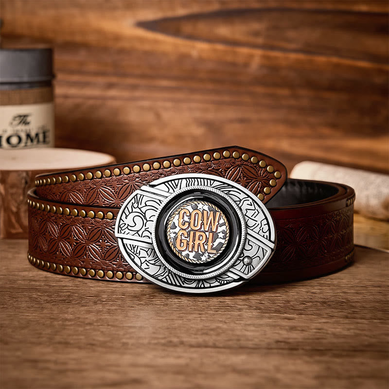 Ceinture en cuir avec boucle de couteau pliant dissimulé style cowgirl - Cowgirl - Ceinture à rivets marron - 42 - image 4