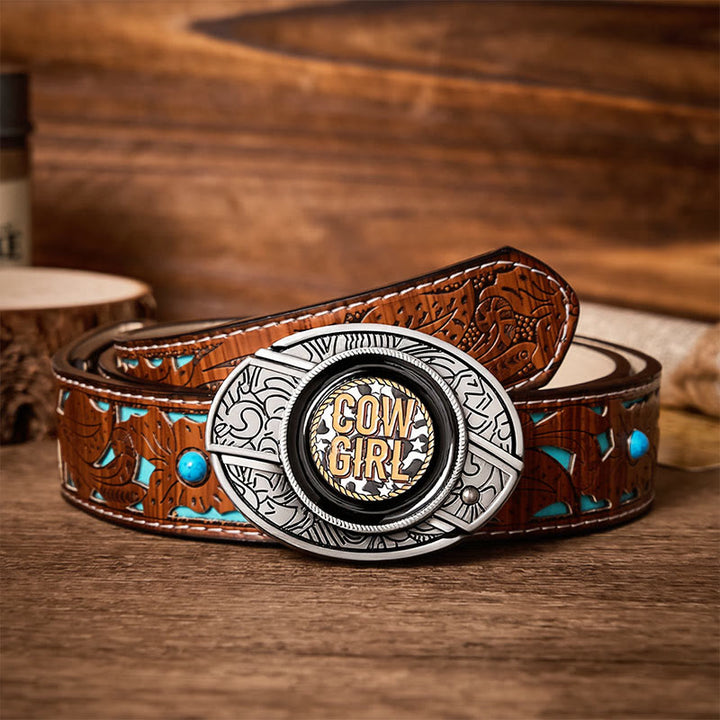 Ceinture en cuir avec boucle de couteau pliant dissimulé style cowgirl - Cowgirl - Ceinture turquoise sculptée - 42 - image 3