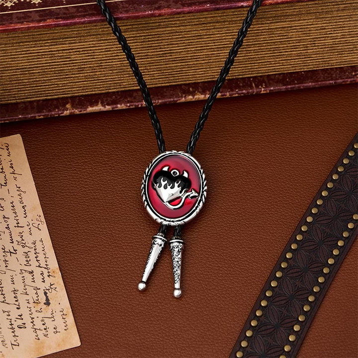 Cravate bolo pendentif western Cœur de diable enflammé - Noir - image 0