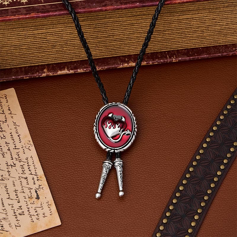 Cravate bolo pendentif western Cœur de diable enflammé - Rouge - image 2