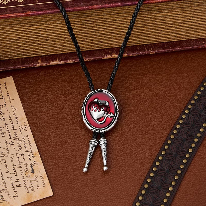 Cravate bolo pendentif western Cœur de diable enflammé - Rouge - image 2