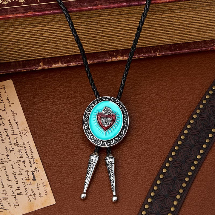 Cravate bolo émaillée turquoise rose occulte et œil - Turquoise - image 0
