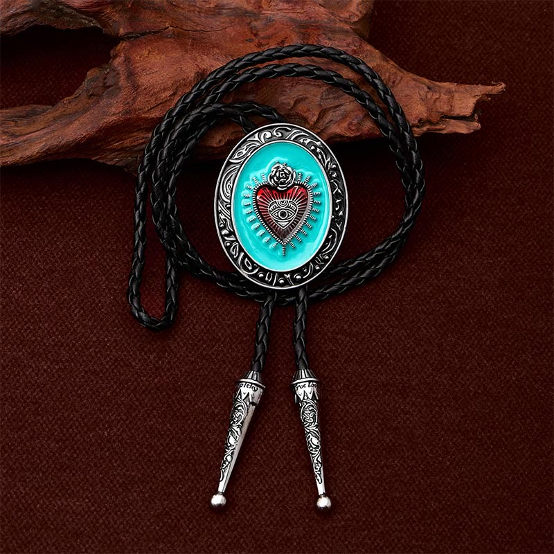 Cravate bolo émaillée turquoise rose occulte et œil - image 1