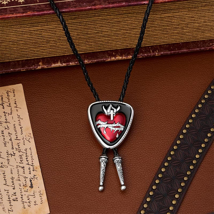 Cravate bolo émaillée Martyr Thorn & Heart - Rouge et noir - image 0