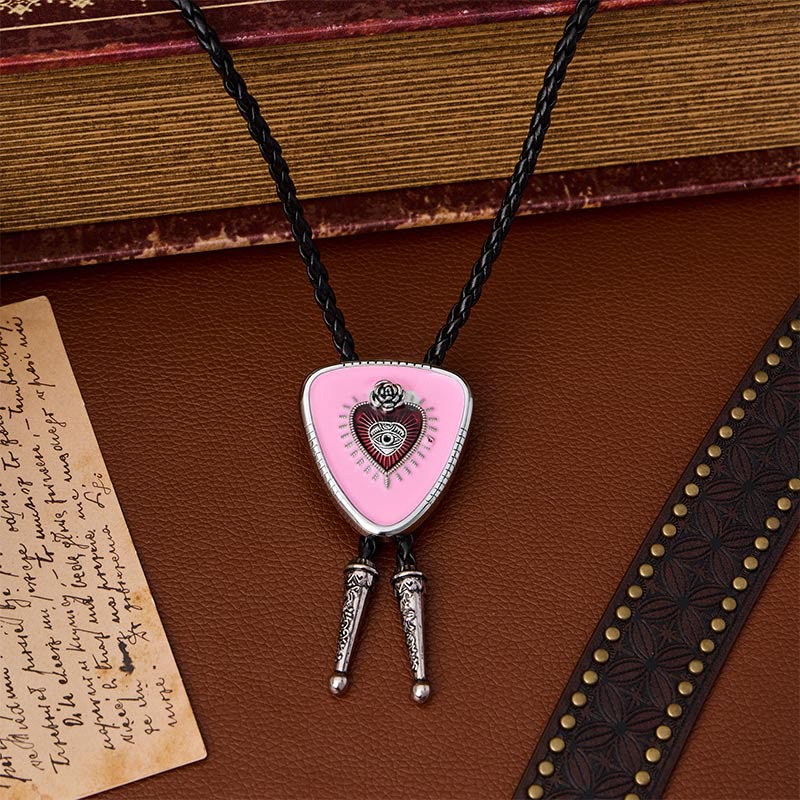 Cravate bolo rose œil maléfique et cœur sacré - Rose - image 0