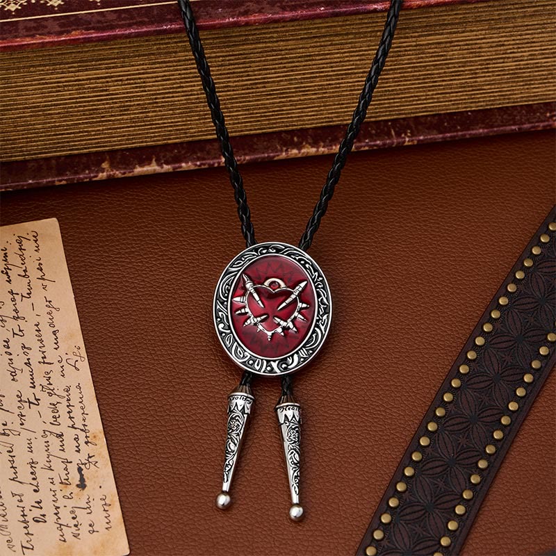 Cravate bolo ovale vintage en forme de balle avec cœur d'épine rouge - Rouge - image 0