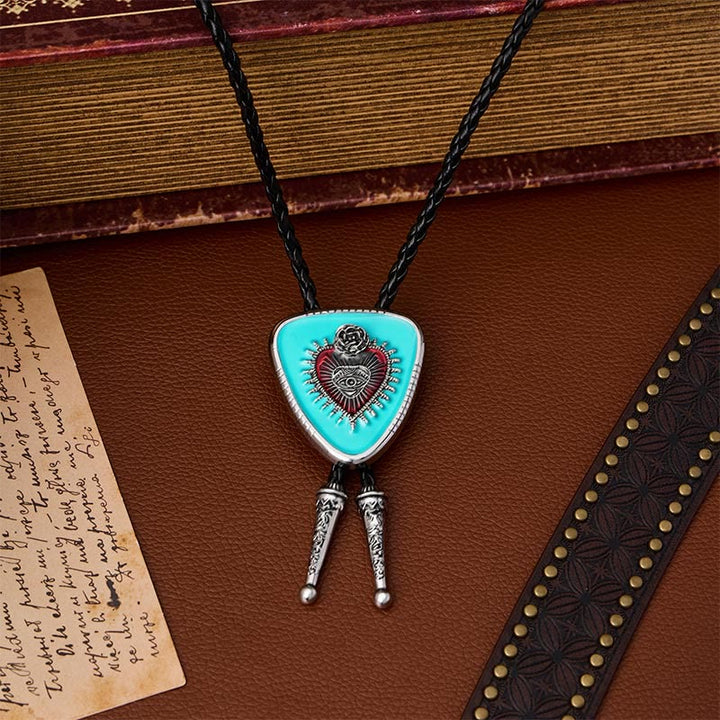Cravate bolo Rose Œil qui voit tout Sacré-Cœur - bleu turquoise - image 0